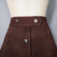 Load image into Gallery viewer, 70s CHESTNUT BROWN SUEDE LEATHER MINI POPPER FASTENED SKIRT - S