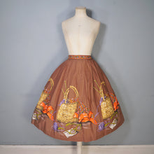 Load image into Gallery viewer, 50s JOHN WOLF NOVELTY BORDER PRINT KNITTING BASKET FULL COTTON SKIRT - 27&quot;