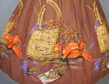 Load image into Gallery viewer, 50s JOHN WOLF NOVELTY BORDER PRINT KNITTING BASKET FULL COTTON SKIRT - 27&quot;