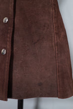 Load image into Gallery viewer, 70s CHESTNUT BROWN SUEDE LEATHER MINI POPPER FASTENED SKIRT - S