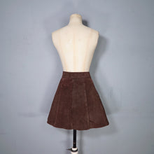 Load image into Gallery viewer, 70s CHESTNUT BROWN SUEDE LEATHER MINI POPPER FASTENED SKIRT - S