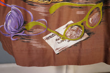 Load image into Gallery viewer, 50s JOHN WOLF NOVELTY BORDER PRINT KNITTING BASKET FULL COTTON SKIRT - 27&quot;