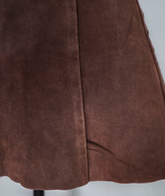 Load image into Gallery viewer, 70s CHESTNUT BROWN SUEDE LEATHER MINI POPPER FASTENED SKIRT - S