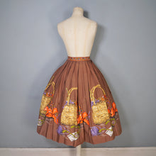 Load image into Gallery viewer, 50s JOHN WOLF NOVELTY BORDER PRINT KNITTING BASKET FULL COTTON SKIRT - 27&quot;
