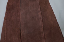 Load image into Gallery viewer, 70s CHESTNUT BROWN SUEDE LEATHER MINI POPPER FASTENED SKIRT - S