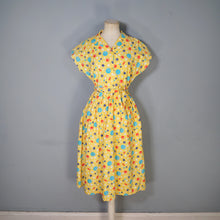 Load image into Gallery viewer, 40s BRIGHT YELLOW NOVELTY BUTTON PRINT SHIRT WAIST DAY DRESS - S