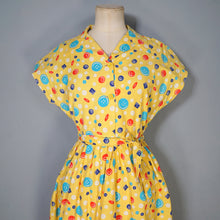 Load image into Gallery viewer, 40s BRIGHT YELLOW NOVELTY BUTTON PRINT SHIRT WAIST DAY DRESS - S