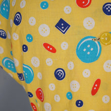 Load image into Gallery viewer, 40s BRIGHT YELLOW NOVELTY BUTTON PRINT SHIRT WAIST DAY DRESS - S