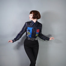 Load image into Gallery viewer, 70s BLACK VICTORIAN CAFE SCENE NOVELTY NYLON SHIRT - M
