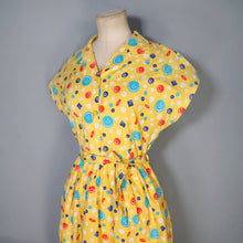 Load image into Gallery viewer, 40s BRIGHT YELLOW NOVELTY BUTTON PRINT SHIRT WAIST DAY DRESS - S