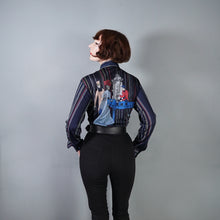 Load image into Gallery viewer, 70s BLACK VICTORIAN CAFE SCENE NOVELTY NYLON SHIRT - M