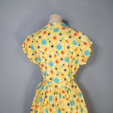 Load image into Gallery viewer, 40s BRIGHT YELLOW NOVELTY BUTTON PRINT SHIRT WAIST DAY DRESS - S