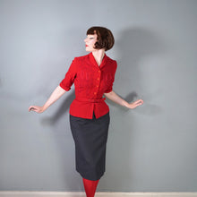 Load image into Gallery viewer, 40s RED WOOL FITTED WOOL SOUTACHE JACKET WITH BELT - S