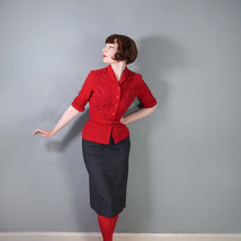 Load image into Gallery viewer, 40s RED WOOL FITTED WOOL SOUTACHE JACKET WITH BELT - S