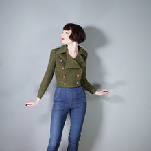 Load image into Gallery viewer, 70s MISS LAGOTTE OLIVE GREEN DOUBLE BREASTED CROPPED MILITARY STYLE JACKET - S-M