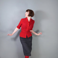 Load image into Gallery viewer, 40s RED WOOL FITTED WOOL SOUTACHE JACKET WITH BELT - S