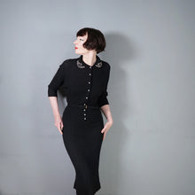 Load image into Gallery viewer, 50s BLACK &quot;NORTHWESTERN WOOLEN CO&quot; BEADED BOUCLE 3 PIECE KNIT SKIRT CARDIGAN SET - L
