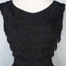 Load image into Gallery viewer, 60s RUSSELL STUART BLACK FRINGED TASSLE COCKTAIL WIGGLE DRESS - XS