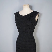 Load image into Gallery viewer, 60s RUSSELL STUART BLACK FRINGED TASSLE COCKTAIL WIGGLE DRESS - XS