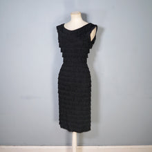 Load image into Gallery viewer, 60s RUSSELL STUART BLACK FRINGED TASSLE COCKTAIL WIGGLE DRESS - XS