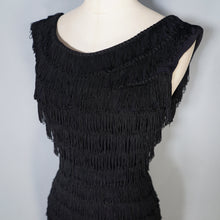 Load image into Gallery viewer, 60s RUSSELL STUART BLACK FRINGED TASSLE COCKTAIL WIGGLE DRESS - XS