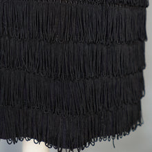 Load image into Gallery viewer, 60s RUSSELL STUART BLACK FRINGED TASSLE COCKTAIL WIGGLE DRESS - XS