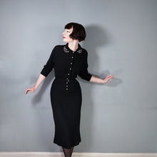 Load image into Gallery viewer, 50s BLACK &quot;NORTHWESTERN WOOLEN CO&quot; BEADED BOUCLE 3 PIECE KNIT SKIRT CARDIGAN SET - L