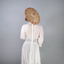 Load image into Gallery viewer, 50s STRAW PLATTER HOLIDAY / SUMMER SUN HAT WITH RIBBON EMBROIDERY