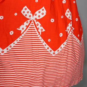 60s RED AND WHITE BOW AND STRIPE BORDER PRINT FULL COTTON SKIRT - 24"