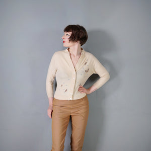 60s PRINGLE OF SCOTLAND BUTTERFLY INTARSIA CASHMERE CARDIGAN - M
