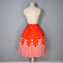 Load image into Gallery viewer, 60s RED AND WHITE BOW AND STRIPE BORDER PRINT FULL COTTON SKIRT - 24&quot;