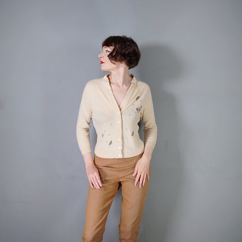 60s PRINGLE OF SCOTLAND BUTTERFLY INTARSIA CASHMERE CARDIGAN - M