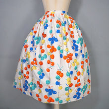Load image into Gallery viewer, HANDMADE 60s BRIGHT COLOURED CHERRY NOVELTY PRINT COTTON SKIRT  27-28"-