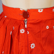 Load image into Gallery viewer, 60s RED AND WHITE BOW AND STRIPE BORDER PRINT FULL COTTON SKIRT - 24&quot;