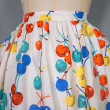Load image into Gallery viewer, HANDMADE 60s BRIGHT COLOURED CHERRY NOVELTY PRINT COTTON SKIRT  27-28"-