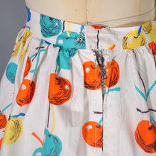 Load image into Gallery viewer, HANDMADE 60s BRIGHT COLOURED CHERRY NOVELTY PRINT COTTON SKIRT  27-28"-
