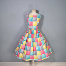 Load image into Gallery viewer, 50s BRIGHT COLOURFUL YELLOW PINK AND TURQUOISE CHECK DAY DRESS - S