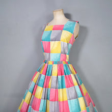 Load image into Gallery viewer, 50s BRIGHT COLOURFUL YELLOW PINK AND TURQUOISE CHECK DAY DRESS - S