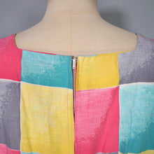 Load image into Gallery viewer, 50s BRIGHT COLOURFUL YELLOW PINK AND TURQUOISE CHECK DAY DRESS - S