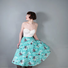 Load image into Gallery viewer, 50s HANDMADE MINT GREEN ASIAN FAN PRINT FULL SKIRT - 31-32"
