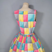 Load image into Gallery viewer, 50s BRIGHT COLOURFUL YELLOW PINK AND TURQUOISE CHECK DAY DRESS - S