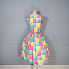 Load image into Gallery viewer, 50s BRIGHT COLOURFUL YELLOW PINK AND TURQUOISE CHECK DAY DRESS - S