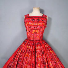 Load image into Gallery viewer, 50s RED FULL SKIRTED DRESS WITH HEART AND ROSE PRINT - S