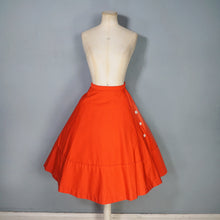Load image into Gallery viewer, 50s 60s LIGHT BRGHT RED FULL SKIRT WITH BUTTON DETAIL - 23.5"