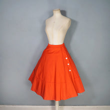 Load image into Gallery viewer, 50s 60s LIGHT BRGHT RED FULL SKIRT WITH BUTTON DETAIL - 23.5"