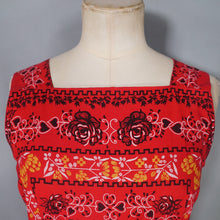 Load image into Gallery viewer, 50s RED FULL SKIRTED DRESS WITH HEART AND ROSE PRINT - S