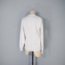 Load image into Gallery viewer, 70s TIGIWEAR WHITE FINE ACRYLIC KNIT JUMPER WITH EMBROIDERED MUSHROOMS - M