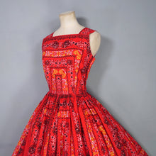 Load image into Gallery viewer, 50s RED FULL SKIRTED DRESS WITH HEART AND ROSE PRINT - S