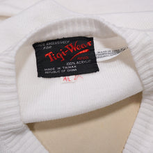 Load image into Gallery viewer, 70s TIGIWEAR WHITE FINE ACRYLIC KNIT JUMPER WITH EMBROIDERED MUSHROOMS - M