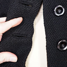 Load image into Gallery viewer, 40s BLACK WOOL JACKET WITH GREEN COLLAR AND POCKET TRIM - S
